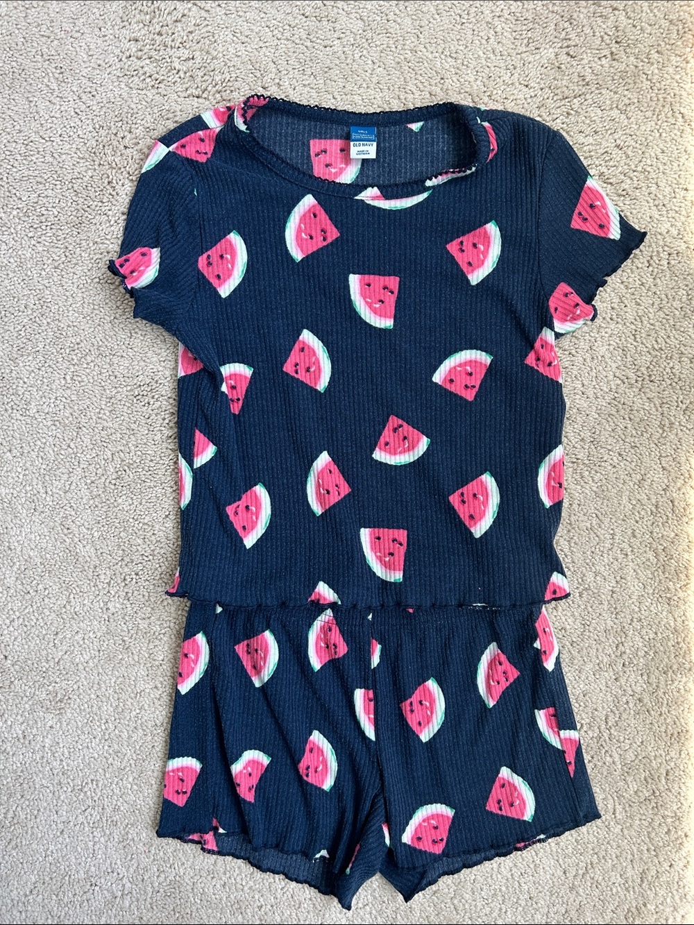 Old Navy Navy Watermelon Print Short Pajama Set, M(8)